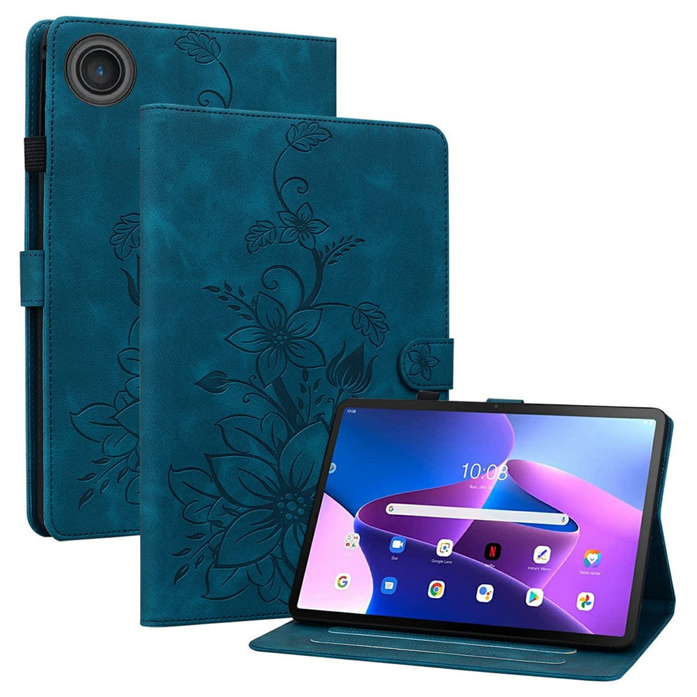 For Lenovo Tab TB311FU Case Lily Flower Imprint Card Slots Leather Tablet Cover