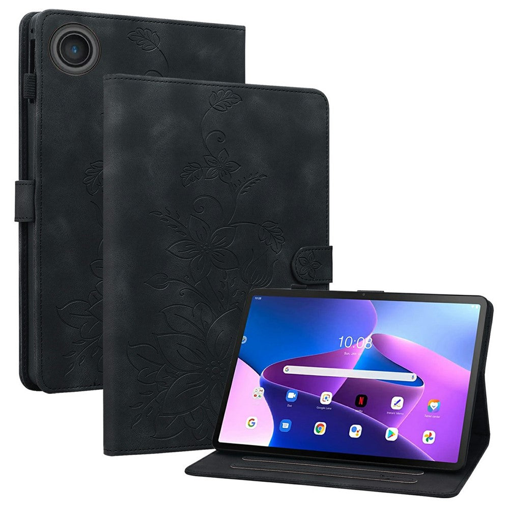 For Lenovo Tab TB311FU Case Lily Flower Imprint Card Slots Leather Tablet Cover