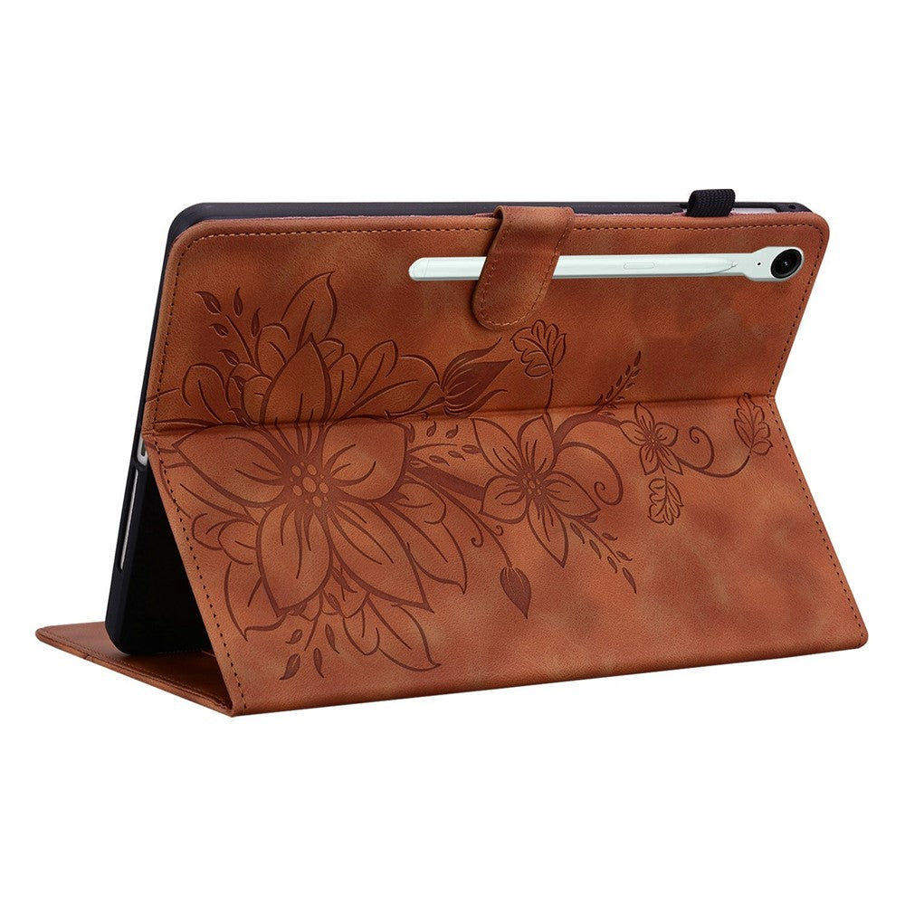 For Samsung Galaxy Tab S10 FE+ Case Lily Flower Imprint Card Slots Leather Tablet Cover