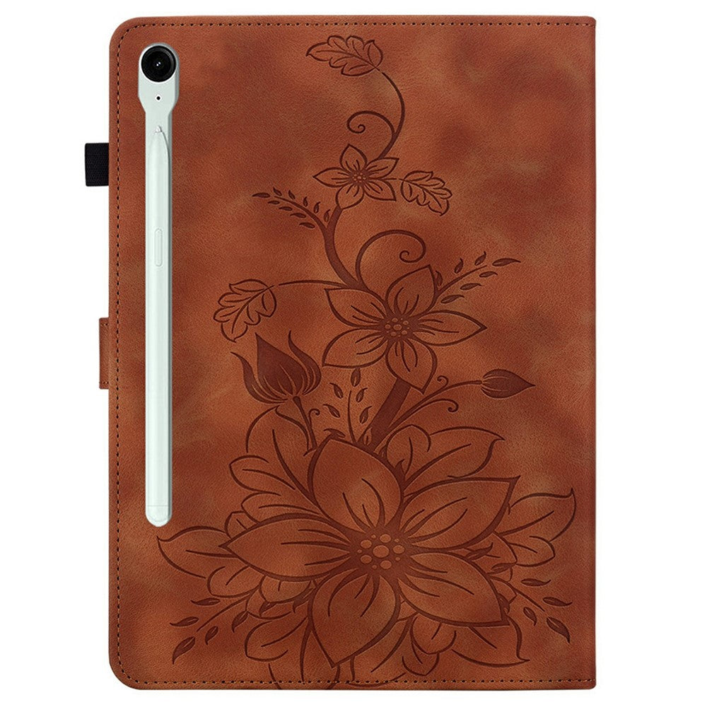 For Samsung Galaxy Tab S10 FE+ Case Lily Flower Imprint Card Slots Leather Tablet Cover