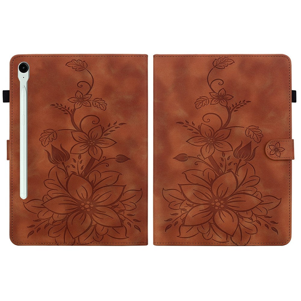 For Samsung Galaxy Tab S10 FE+ Case Lily Flower Imprint Card Slots Leather Tablet Cover