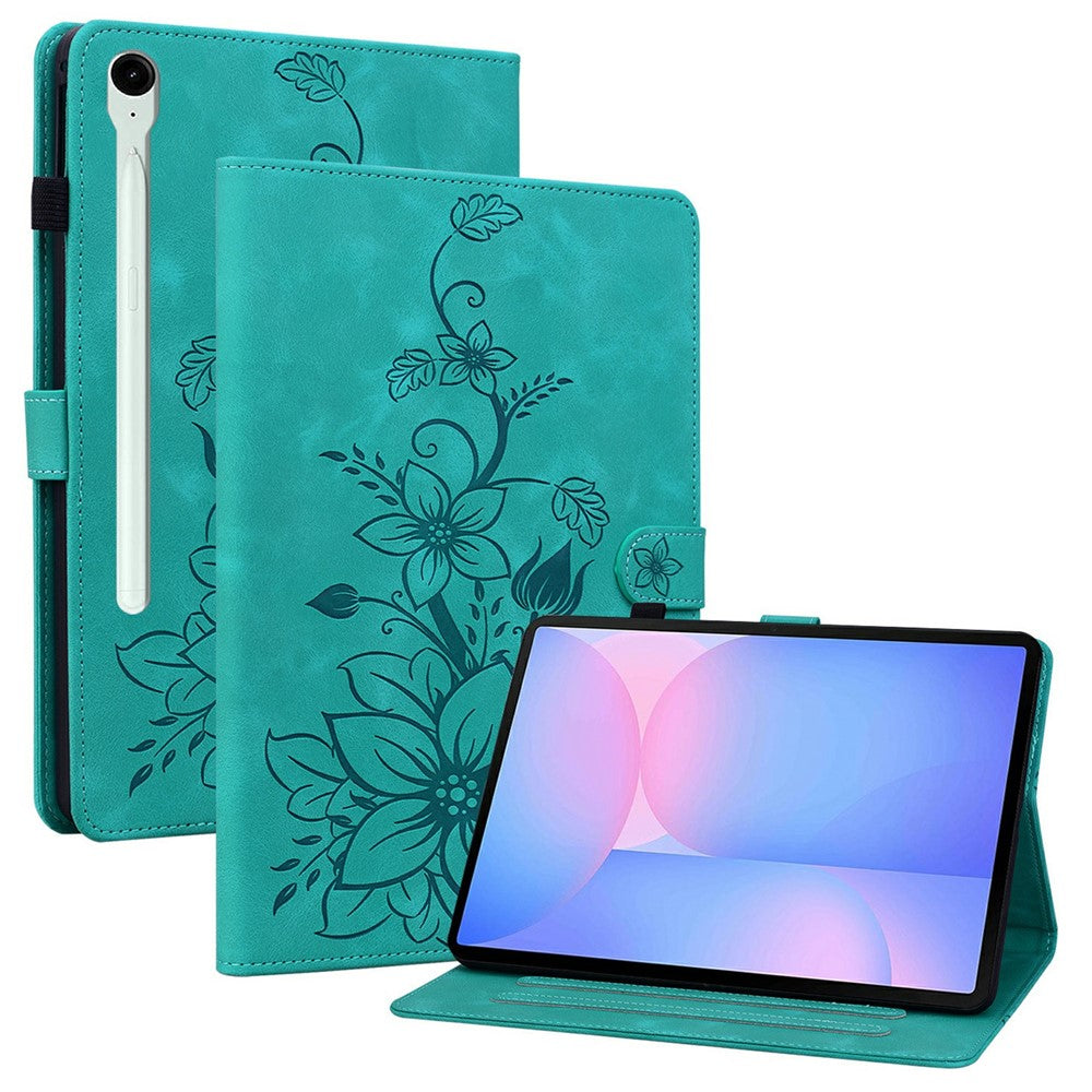 For Samsung Galaxy Tab S10 FE+ Case Lily Flower Imprint Card Slots Leather Tablet Cover