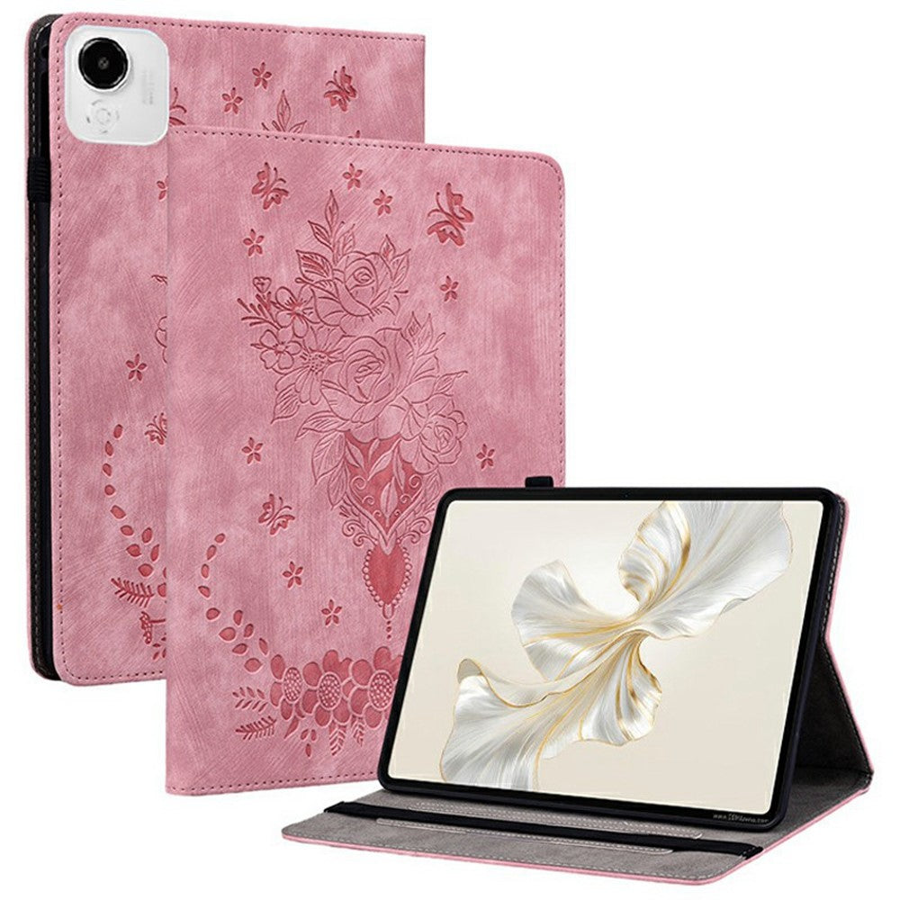For Honor Pad X9a Case Card Holder Anti-Scratch Leather Cover Rose Flower Imprint