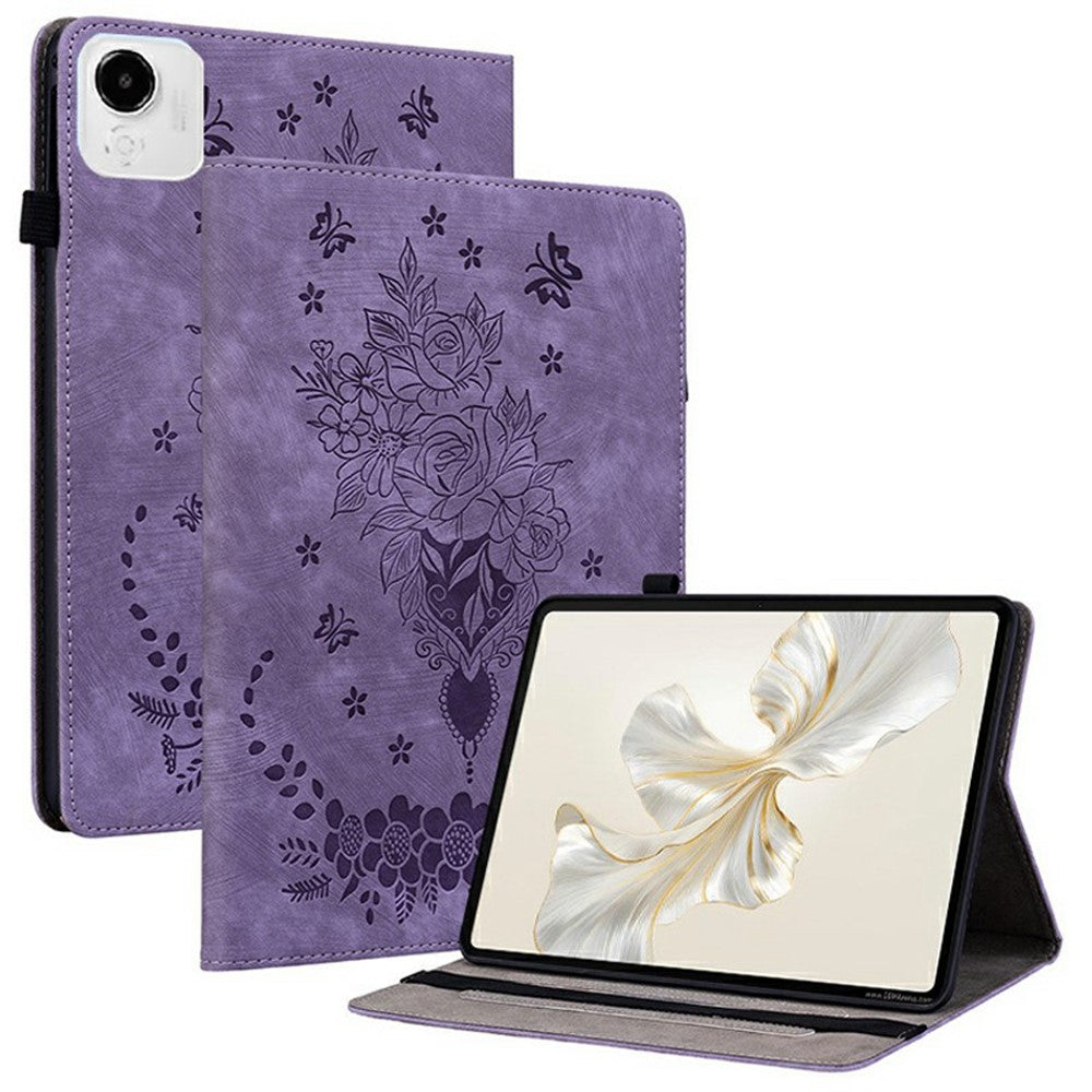 For Honor Pad X9a Case Card Holder Anti-Scratch Leather Cover Rose Flower Imprint
