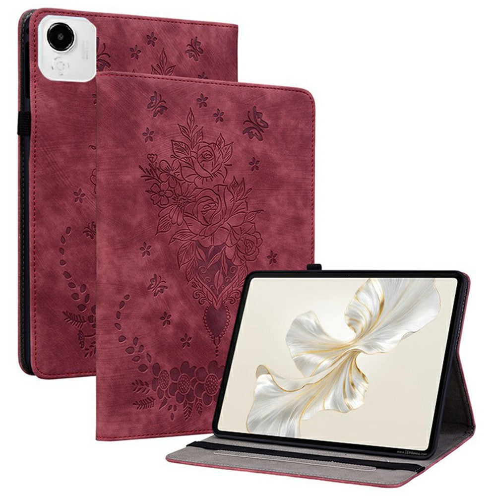 For Honor Pad X9a Case Card Holder Anti-Scratch Leather Cover Rose Flower Imprint
