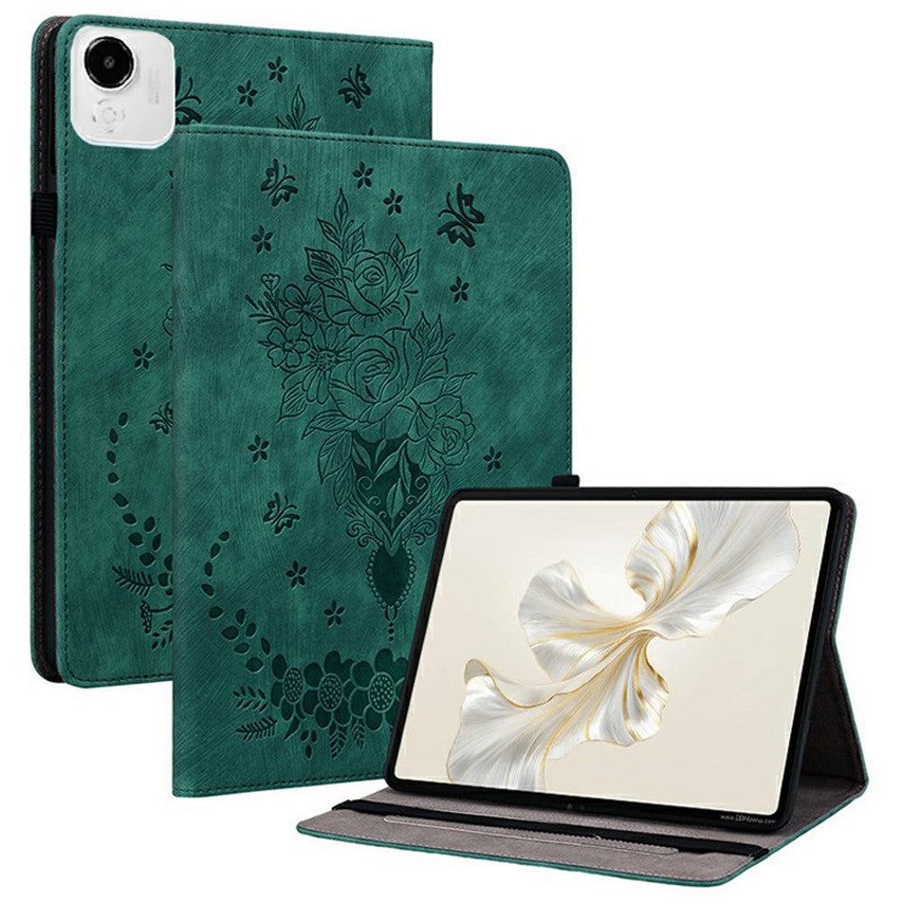 For Honor Pad X9a Case Card Holder Anti-Scratch Leather Cover Rose Flower Imprint