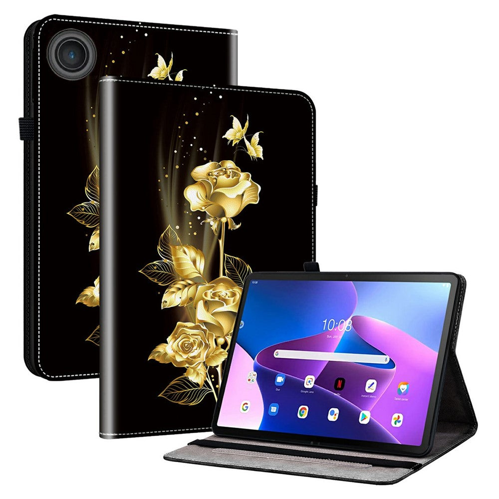 Läderfodral för Lenovo Tab TB311FU med mönster och stativ, surfplatta och kortplatser