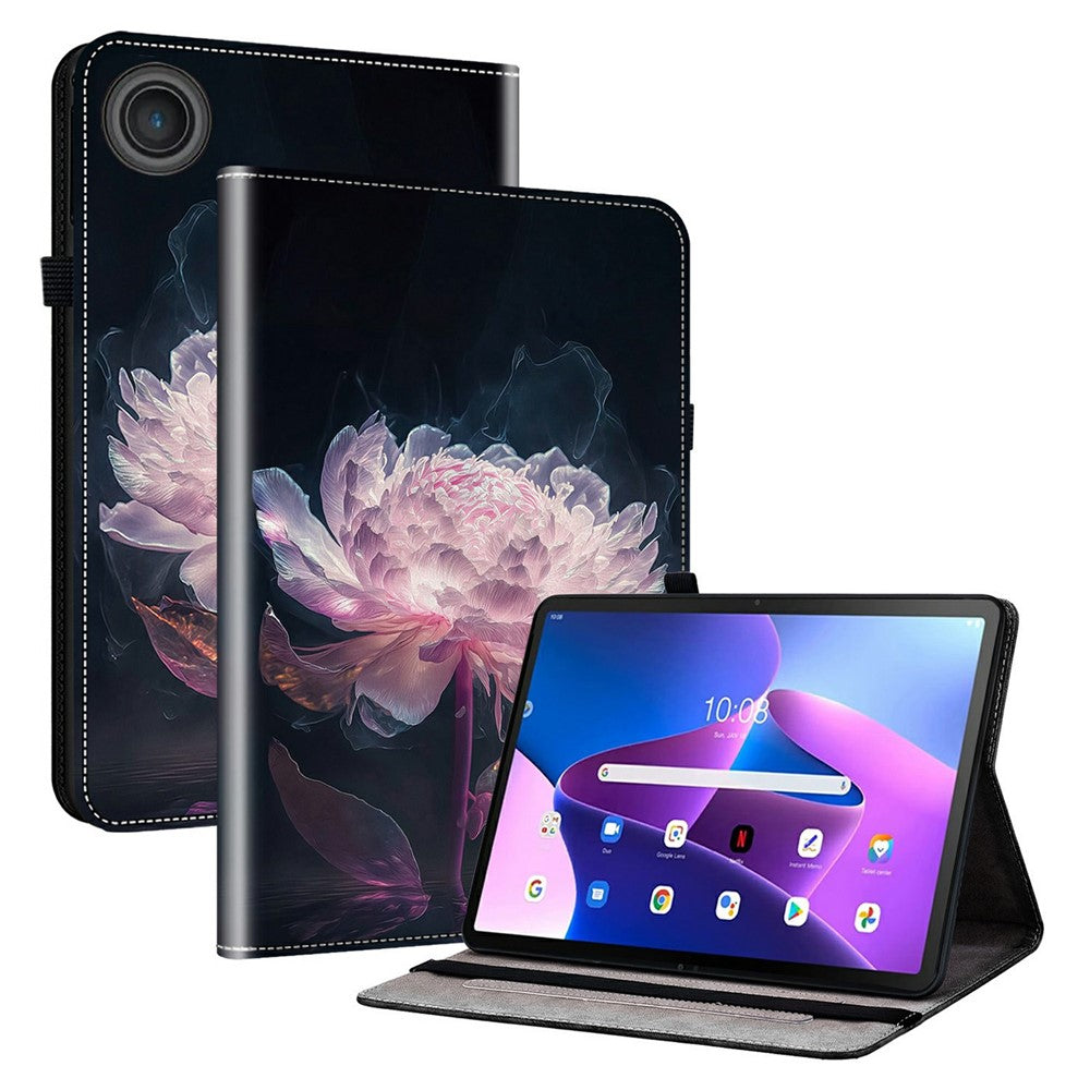 Läderfodral för Lenovo Tab TB311FU med mönster och stativ, surfplatta och kortplatser