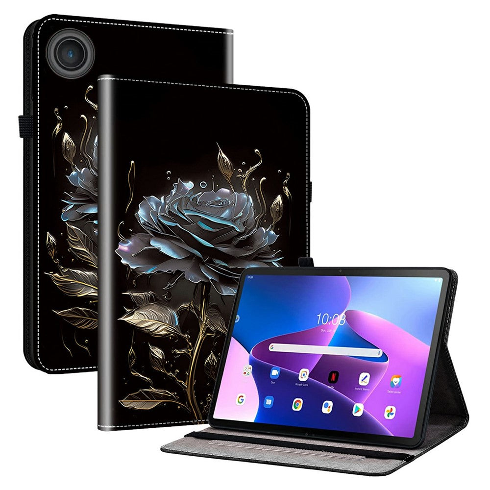 Läderfodral för Lenovo Tab TB311FU med mönster och stativ, surfplatta och kortplatser