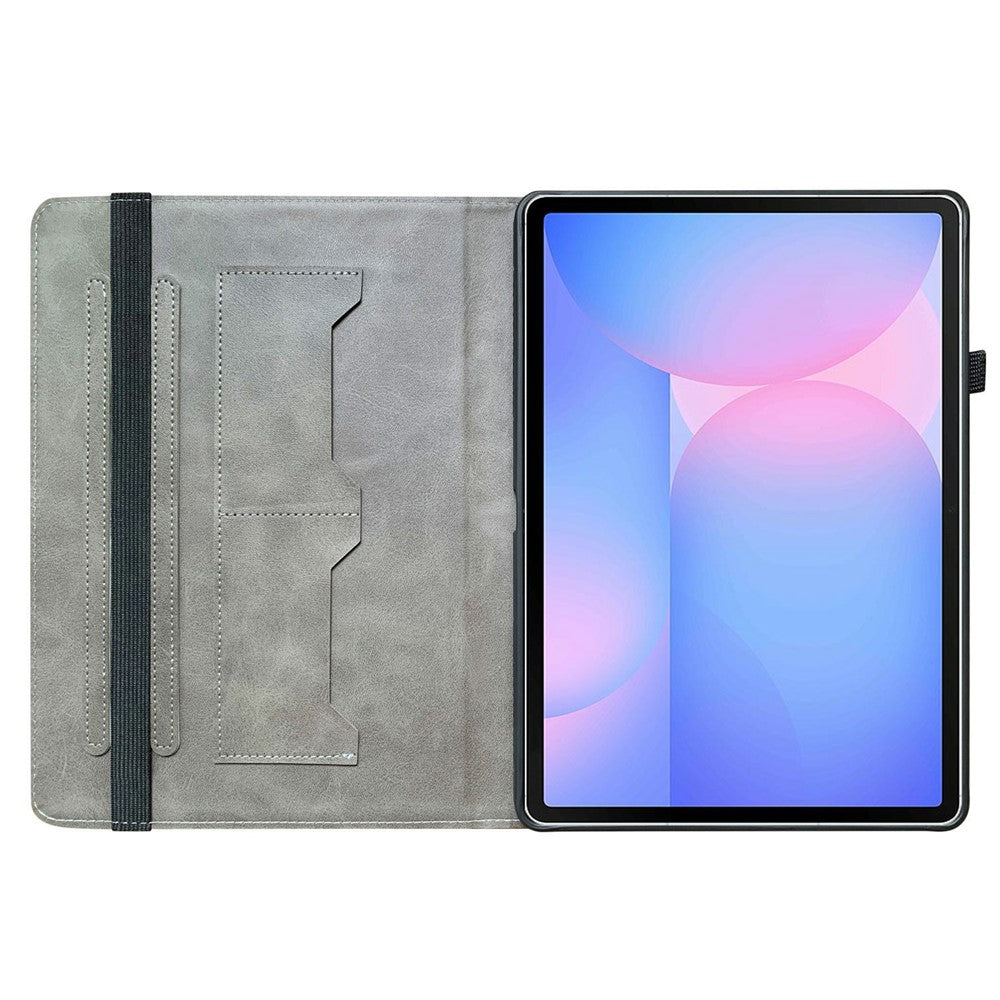 Til Samsung Galaxy Tab S10 FE+ Etui i læder med mønstertryk og stander samt kortpladser