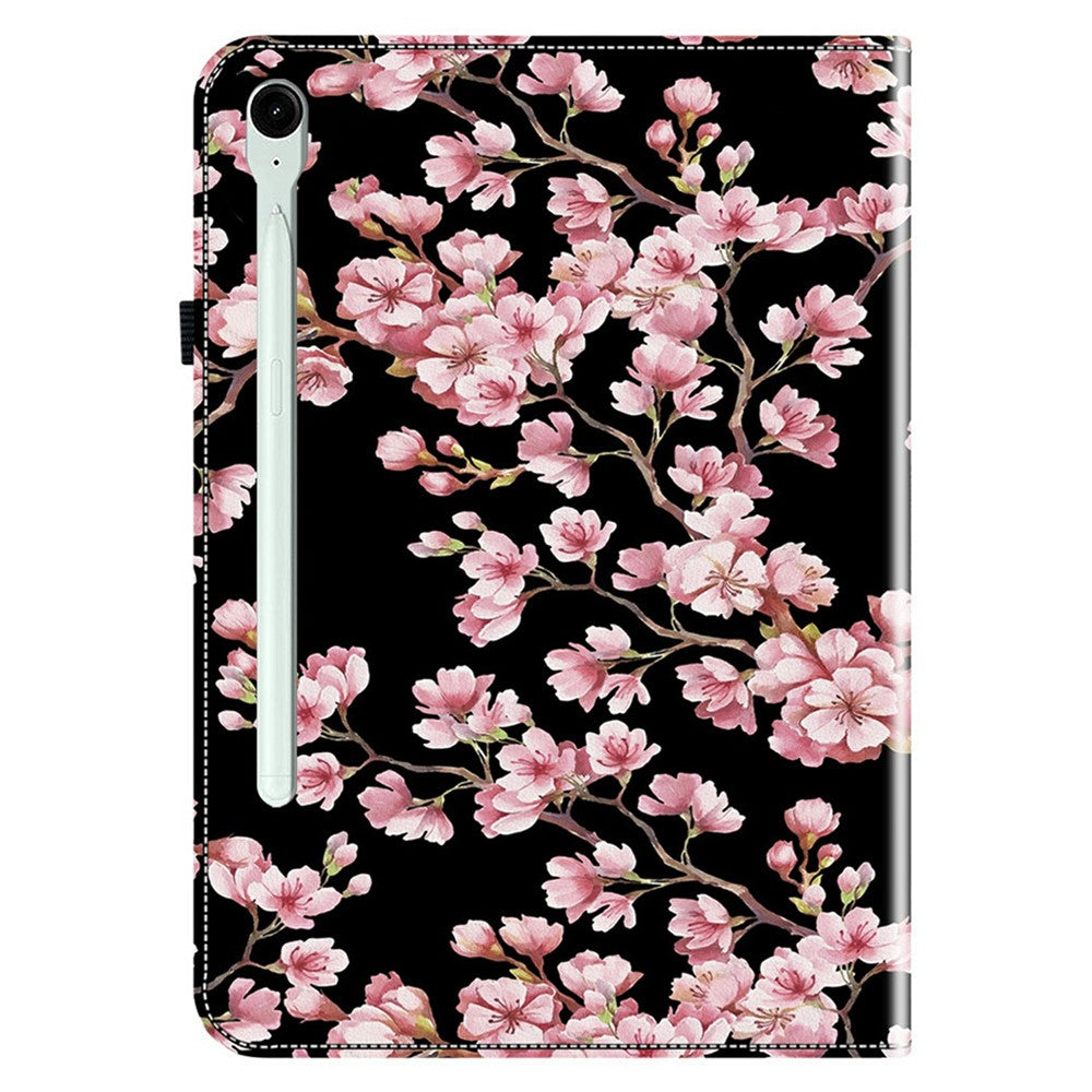 Til Samsung Galaxy Tab S10 FE+ Etui i læder med mønstertryk og stander samt kortpladser