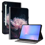 Til Samsung Galaxy Tab S10 FE+ Etui i læder med mønstertryk og stander samt kortpladser