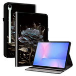 Til Samsung Galaxy Tab S10 FE+ Etui i læder med mønstertryk og stander samt kortpladser