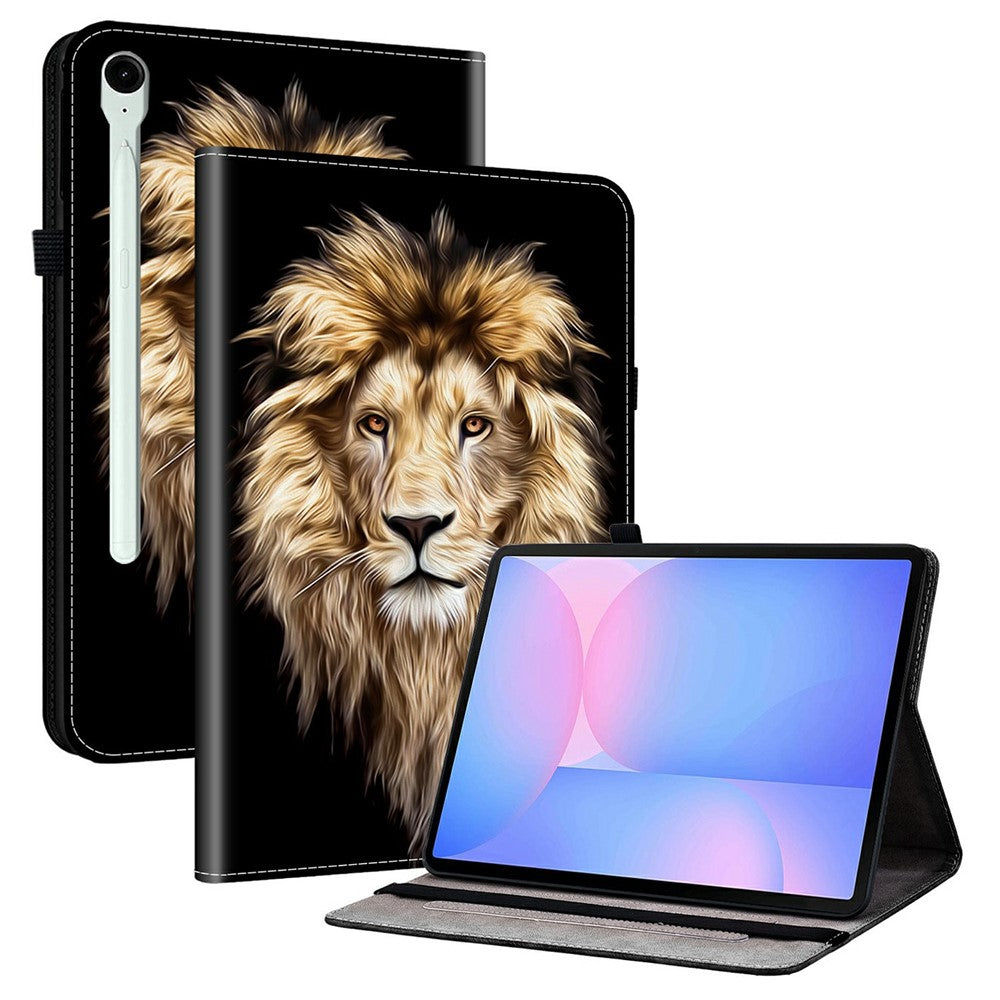 Til Samsung Galaxy Tab S10 FE+ Etui i læder med mønstertryk og standerfunktion samt kortlommer