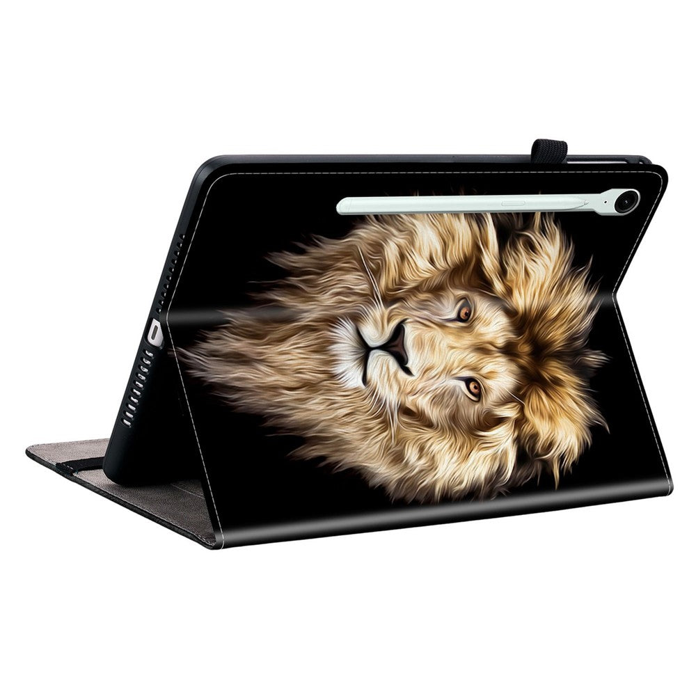 Til Samsung Galaxy Tab S10 FE+ Etui i læder med mønstertryk og standerfunktion samt kortlommer