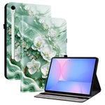 Til Samsung Galaxy Tab S10 FE+ Etui i læder med mønstertryk og standerfunktion samt kortlommer