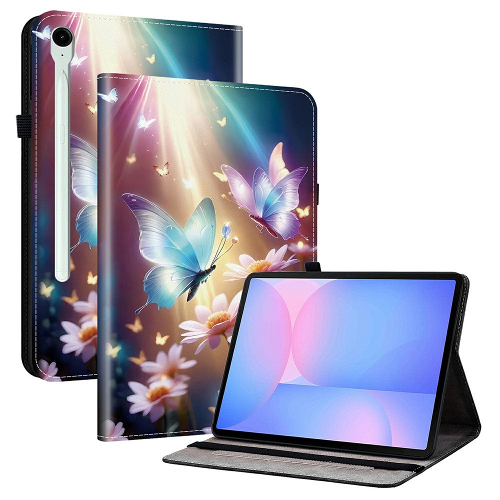 Til Samsung Galaxy Tab S10 FE+ Etui i læder med mønstertryk og standerfunktion samt kortlommer