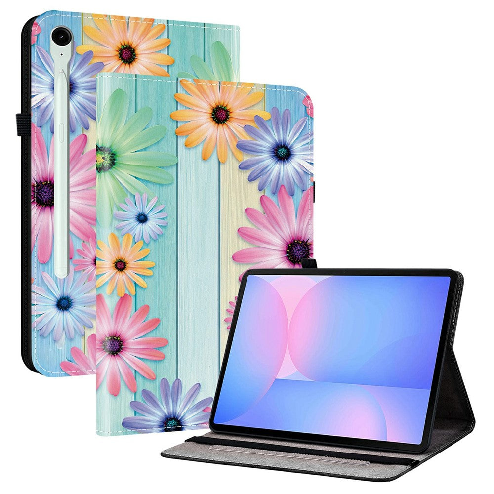 Til Samsung Galaxy Tab S10 FE+ Etui i læder med mønstertryk og standerfunktion samt kortlommer
