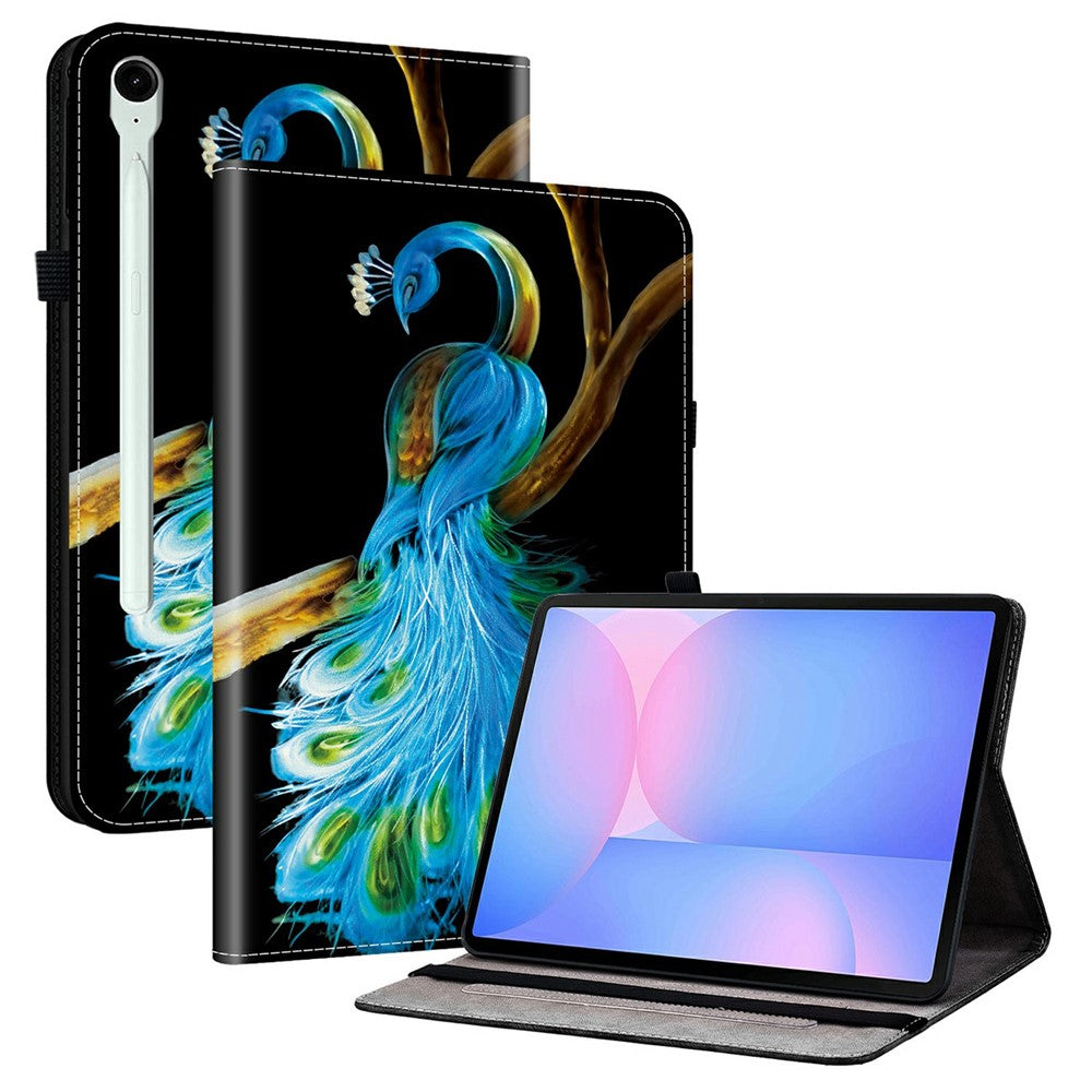 Til Samsung Galaxy Tab S10 FE+ Etui i læder med mønstertryk og standerfunktion samt kortlommer
