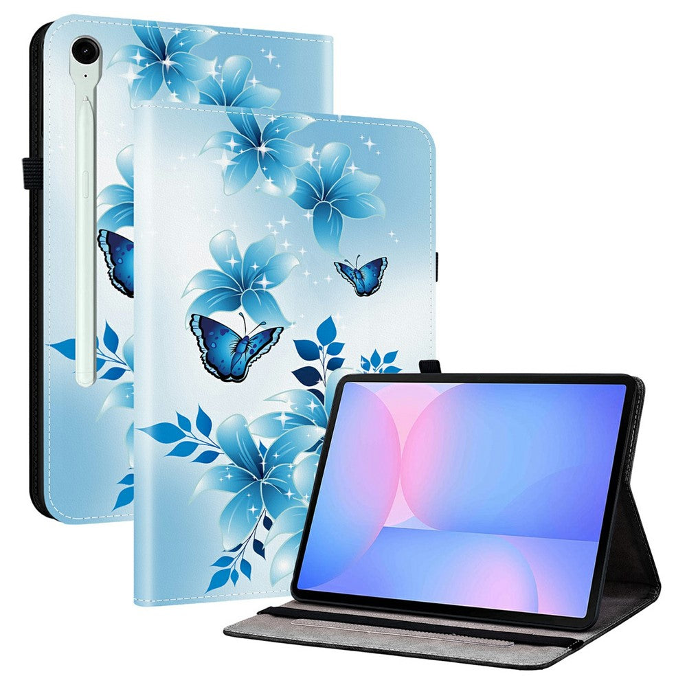 Til Samsung Galaxy Tab S10 FE+ Etui i læder med mønstertryk og standerfunktion samt kortlommer
