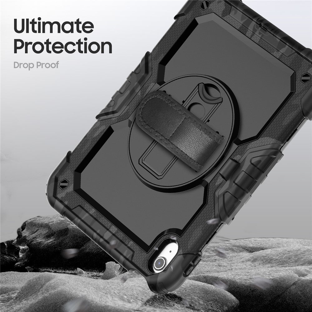 For iPad (2025) / iPad 10.9 (2022) Case Camo Printing PC + Silicone Tablet Cover with PET Film / Shoulder Strap