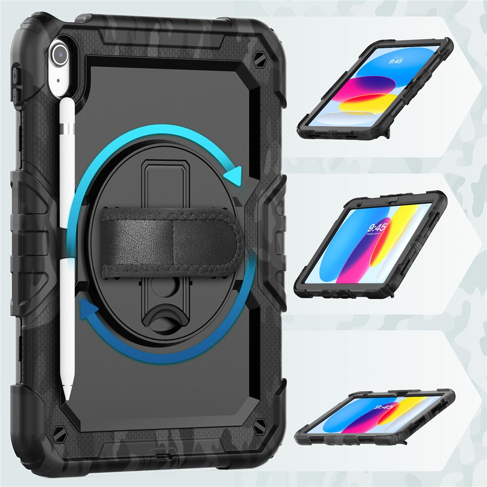For iPad (2025) / iPad 10.9 (2022) Case Camo Printing PC + Silicone Tablet Cover with PET Film / Shoulder Strap