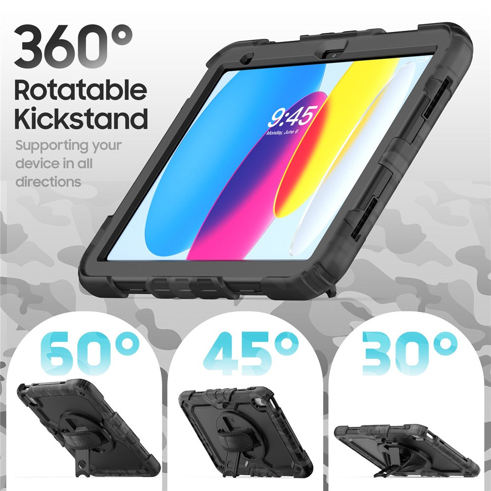 For iPad (2025) / iPad 10.9 (2022) Case Camo Printing PC + Silicone Tablet Cover with PET Film / Shoulder Strap
