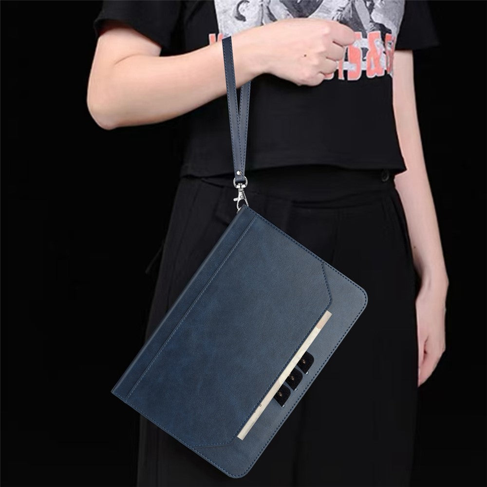 For Samsung Galaxy Tab S10 FE+ Stand Case Auto Wake / Sleep PU Leather Tablet Cover with Wallet / Hand Strap