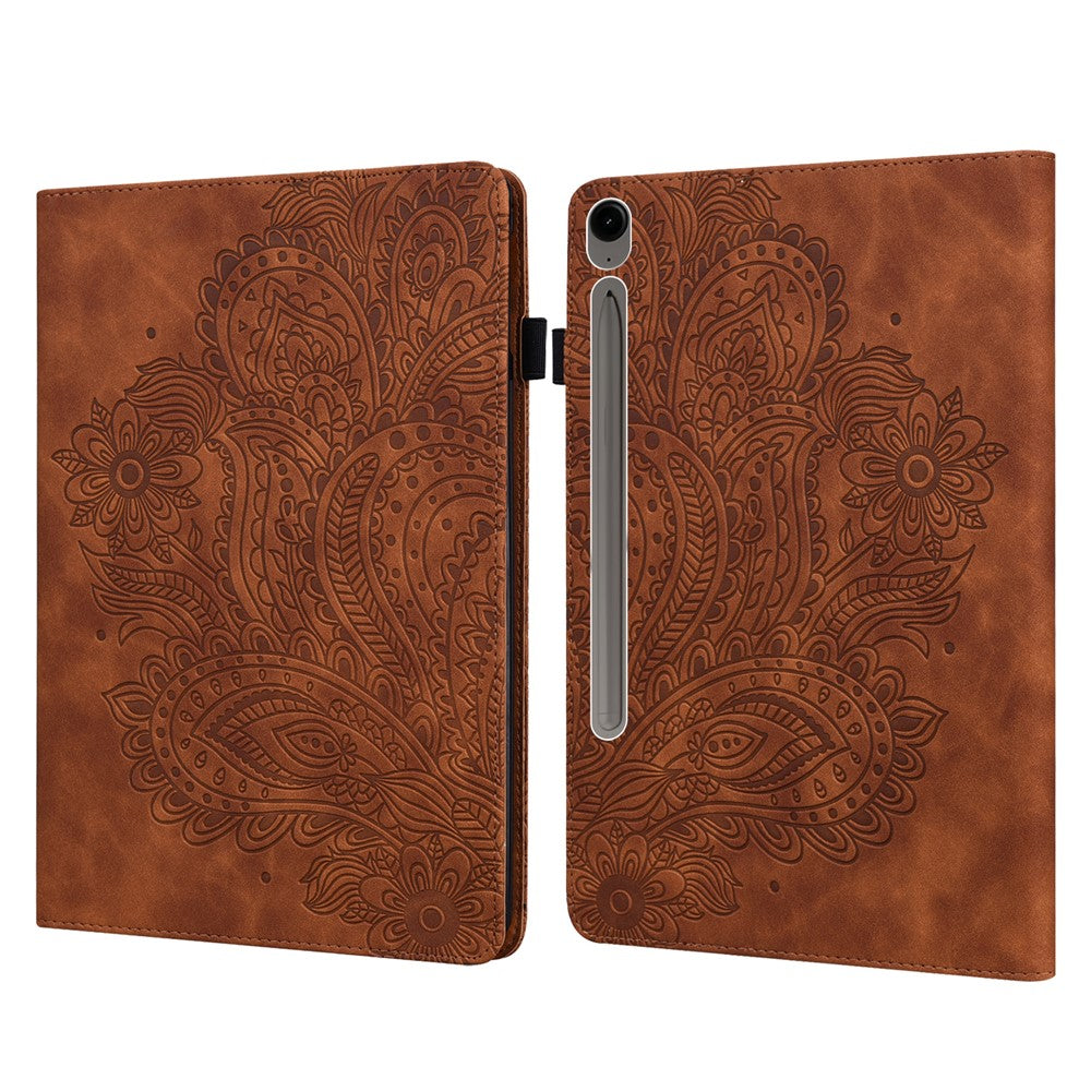 Til Samsung Galaxy Tab S10 FE+ Cover med påfugleblomstermønster, kortholder, læder tablet-cover