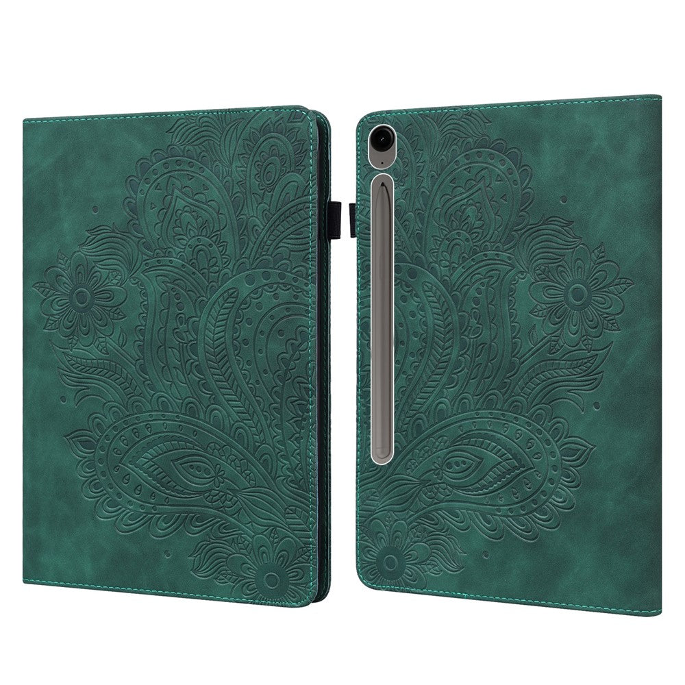 Til Samsung Galaxy Tab S10 FE+ Cover med påfugleblomstermønster, kortholder, læder tablet-cover