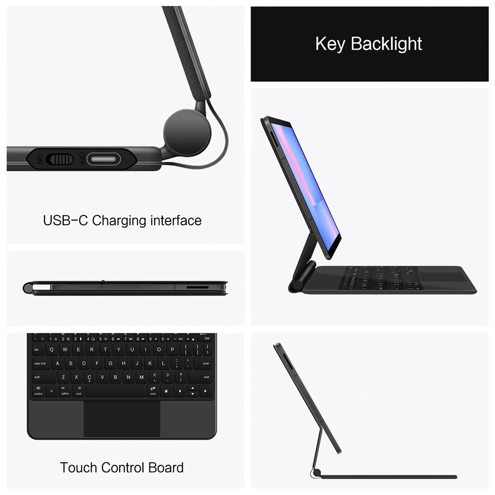 Til Samsung Galaxy Tab S10 FE / S10 Lite / S9 / S8 / S7 FE Magnetisk Flydende Bluetooth-kompatibelt Tastatur (Engelsk) + Tabletcover i Læder