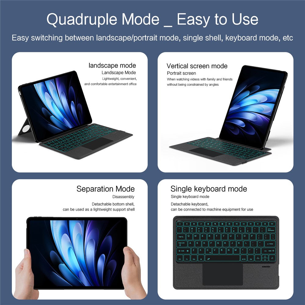 For vivo Pad5 Pro Leather Case + Bluetooth-Compatible Keyboard with Backlight Trackpad