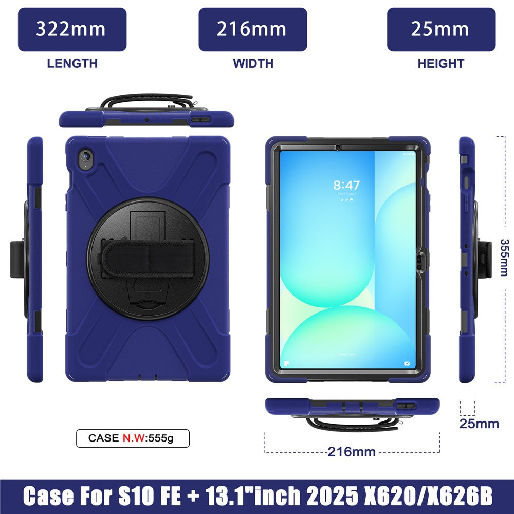 Til Samsung Galaxy Tab S10 FE+ SM-X620 / SM-X626B etui Roterbar støttefod PC+silikone håndrem tabletcover