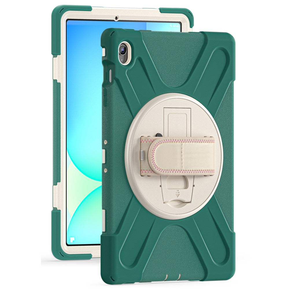 Til Samsung Galaxy Tab S10 FE+ SM-X620 / SM-X626B etui Roterbar støttefod PC+silikone håndrem tabletcover
