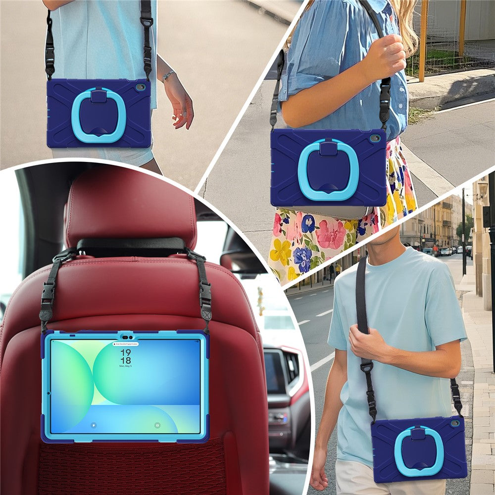 Tablet Case with Shoulder Strap for Samsung Galaxy Tab S10 FE+ SM-X620 / SM-X626B TPU + PC + Silicone Kickstand Cover