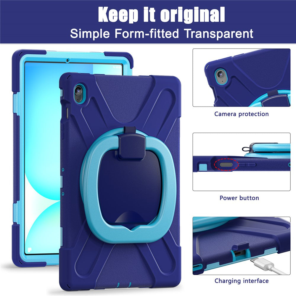Tablet Case with Shoulder Strap for Samsung Galaxy Tab S10 FE+ SM-X620 / SM-X626B TPU + PC + Silicone Kickstand Cover
