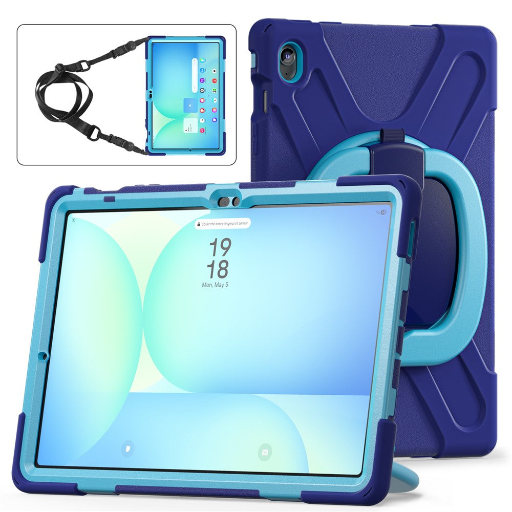 Tablet Case with Shoulder Strap for Samsung Galaxy Tab S10 FE+ SM-X620 / SM-X626B TPU + PC + Silicone Kickstand Cover