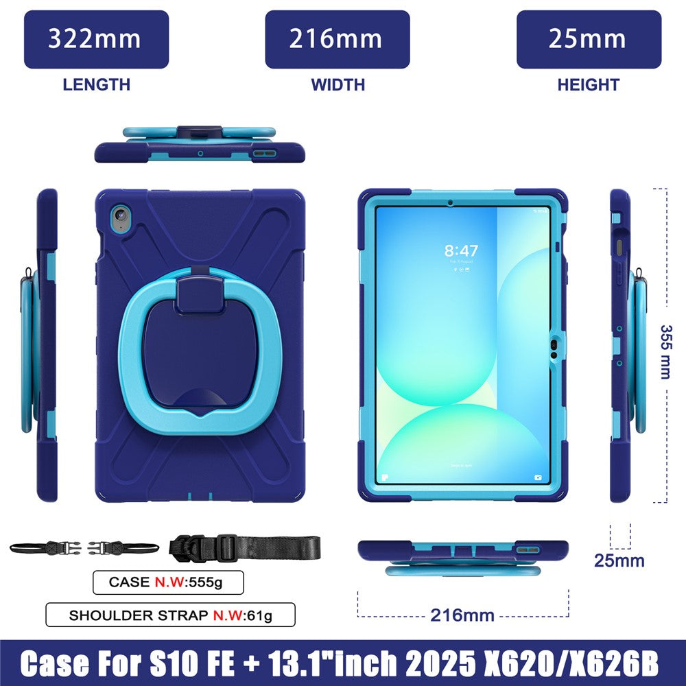 Tablet Case with Shoulder Strap for Samsung Galaxy Tab S10 FE+ SM-X620 / SM-X626B TPU + PC + Silicone Kickstand Cover