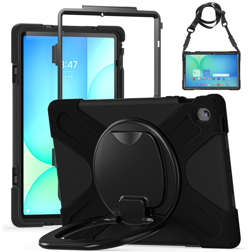 Tablet Case with Shoulder Strap for Samsung Galaxy Tab S10 FE+ SM-X620 / SM-X626B TPU + PC + Silicone Kickstand Cover