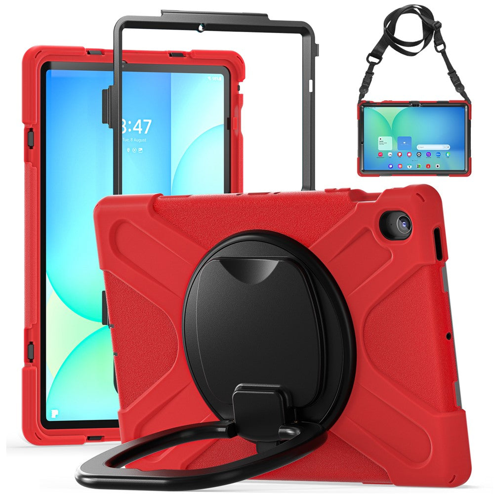 Tablet Case with Shoulder Strap for Samsung Galaxy Tab S10 FE+ SM-X620 / SM-X626B TPU + PC + Silicone Kickstand Cover