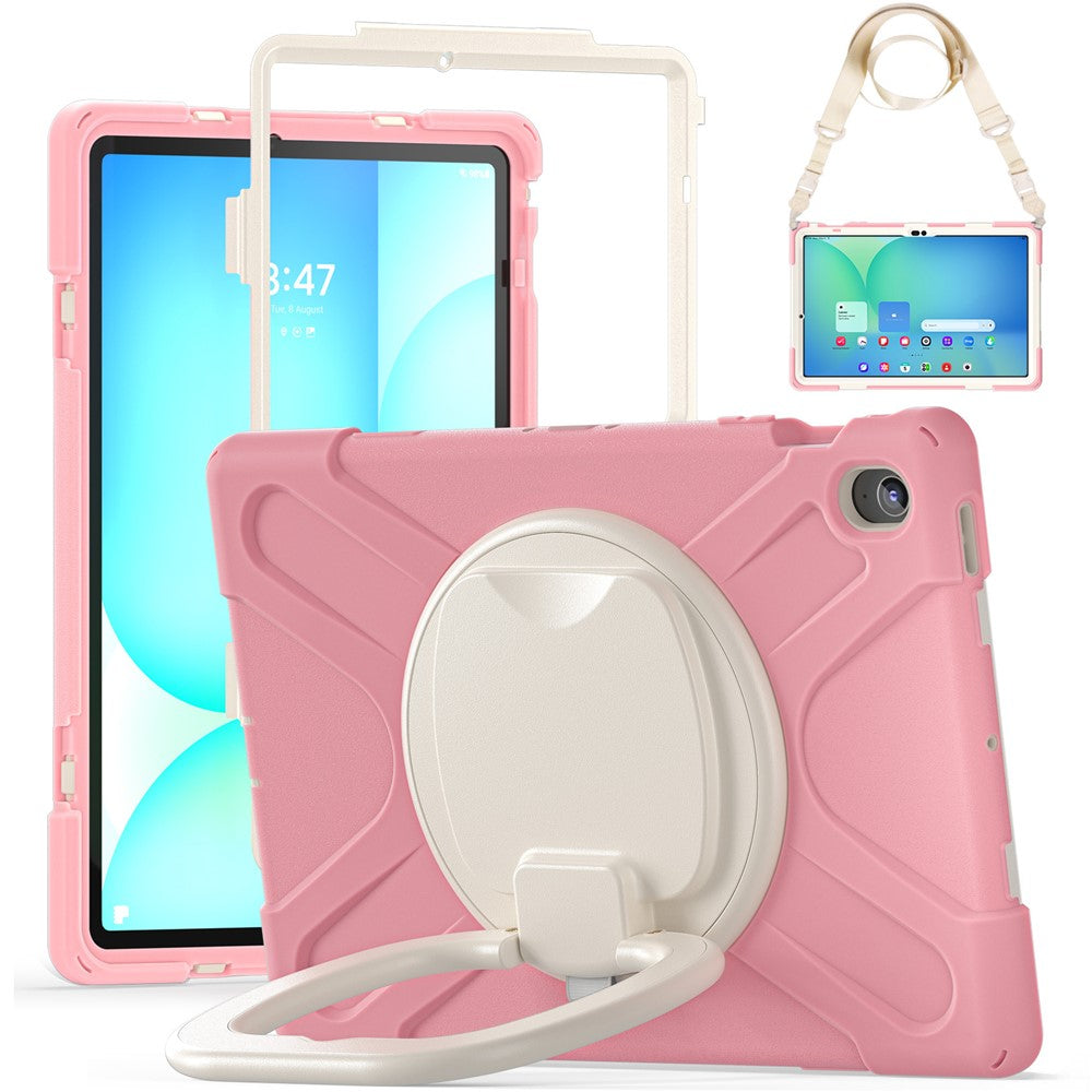 Tablet Case with Shoulder Strap for Samsung Galaxy Tab S10 FE+ SM-X620 / SM-X626B TPU + PC + Silicone Kickstand Cover