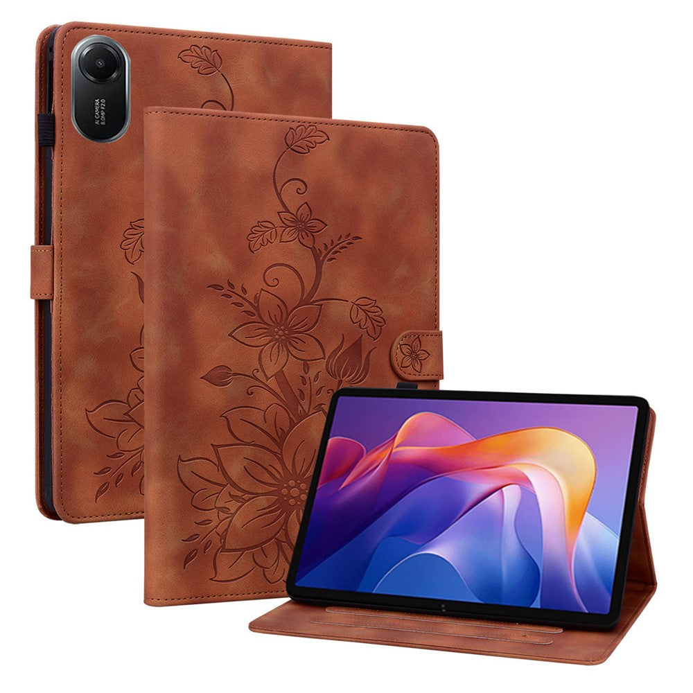 For Xiaomi Redmi Pad 2 11 Case Lily Flower Imprint Card Slots Leather Tablet Cover