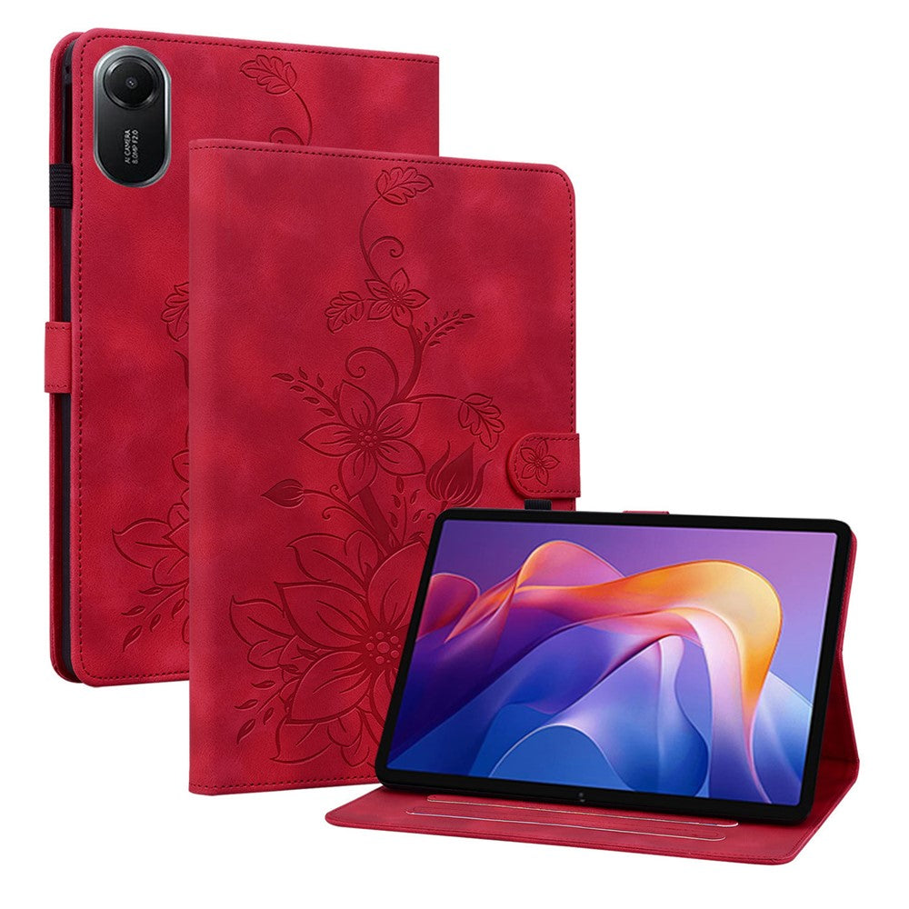 For Xiaomi Redmi Pad 2 11 Case Lily Flower Imprint Card Slots Leather Tablet Cover