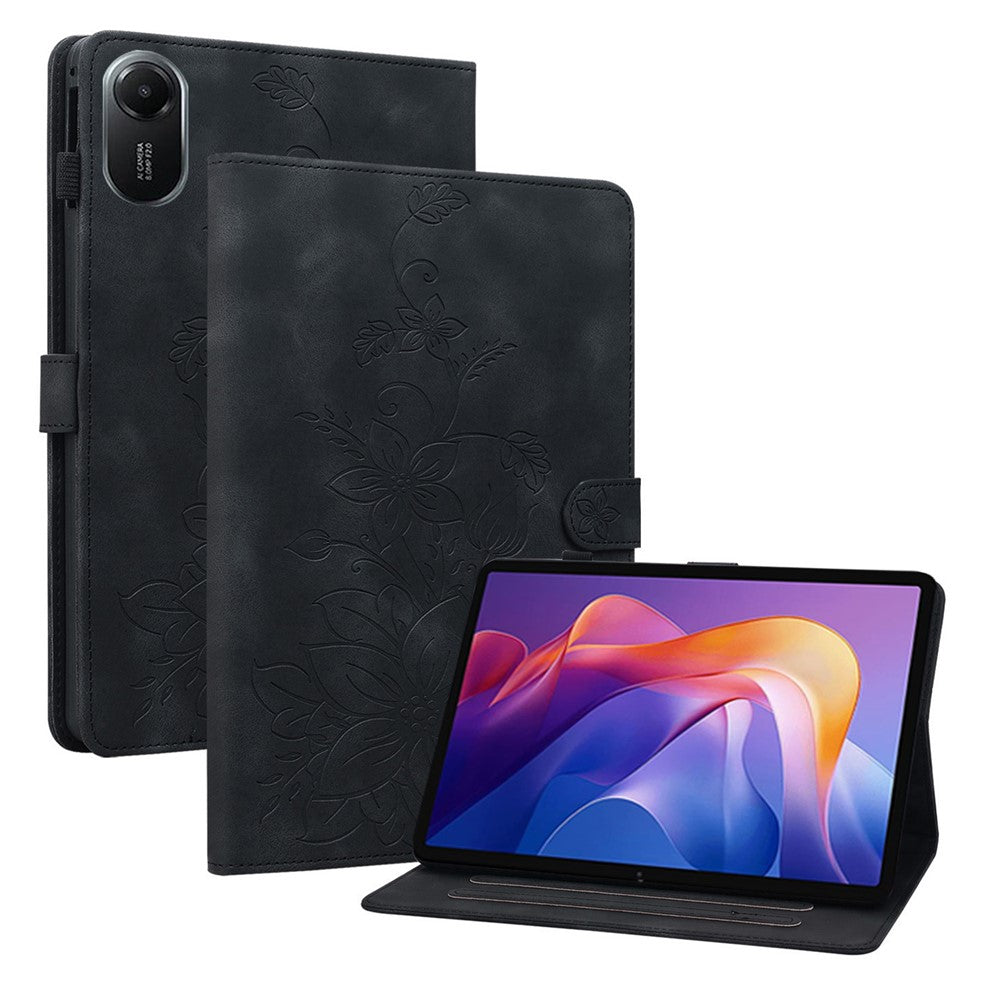 For Xiaomi Redmi Pad 2 11 Case Lily Flower Imprint Card Slots Leather Tablet Cover