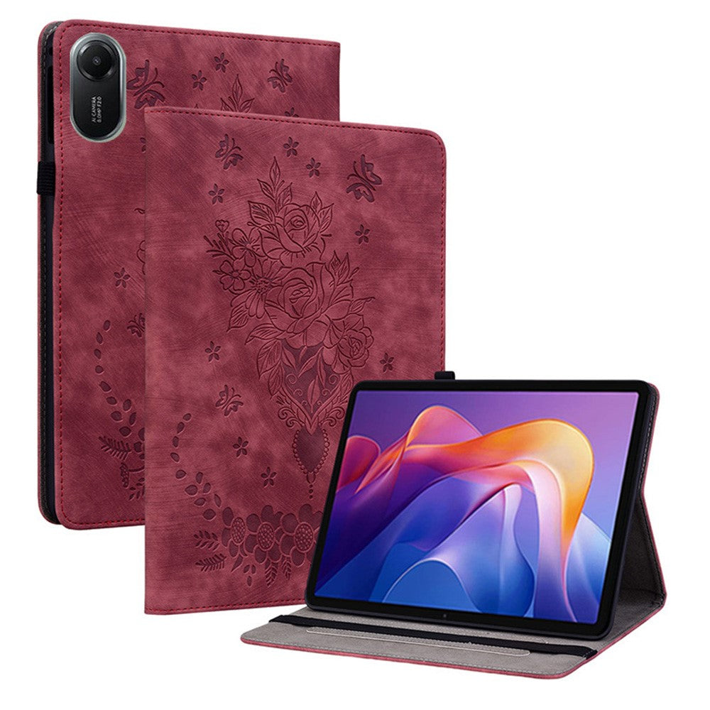 For Xiaomi Redmi Pad 2 11 Case Card Holder Anti-Scratch Leather Cover Rose Flower Imprint