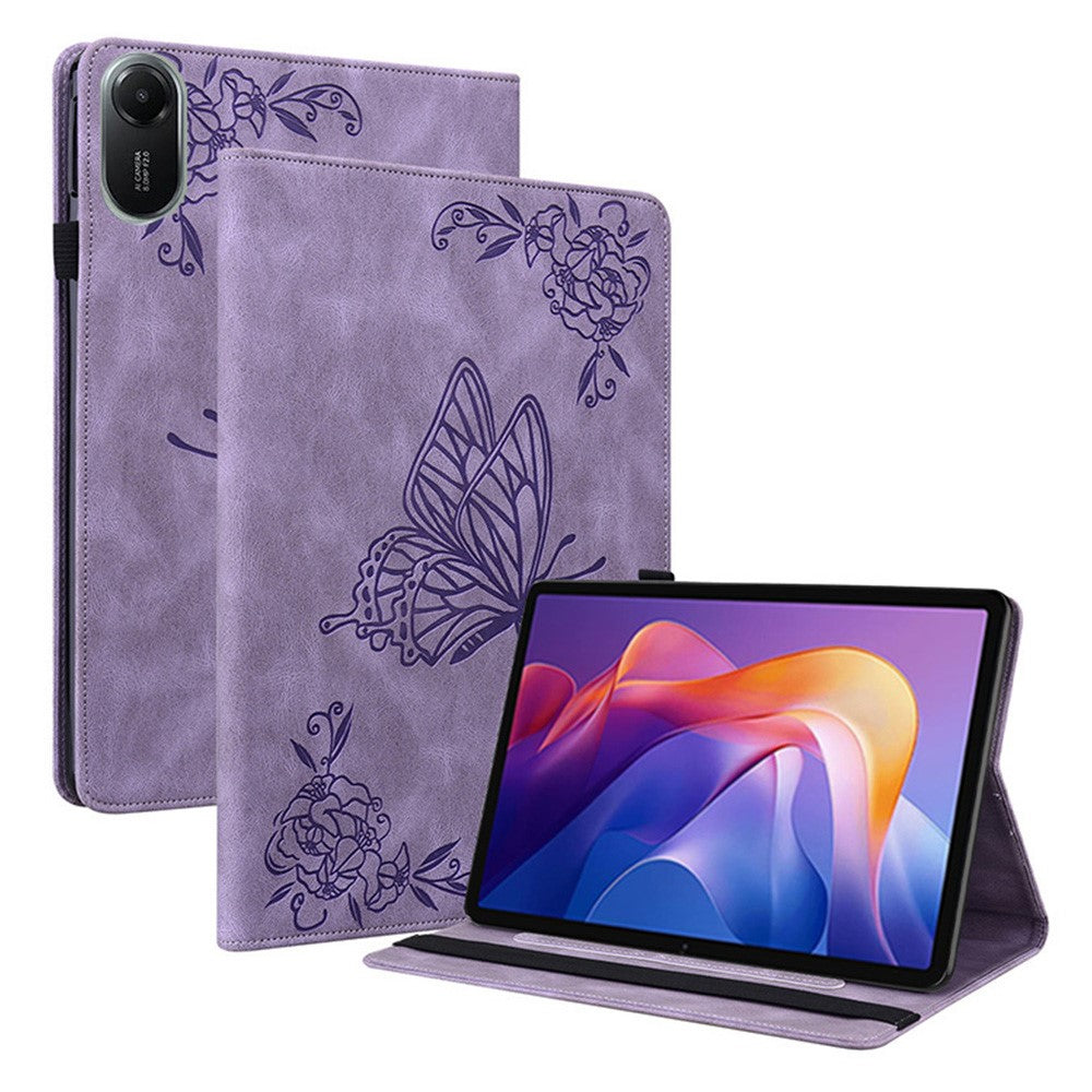 For Xiaomi Redmi Pad 2 11 Case Butterfly Flower Imprint PU Leather Tablet Cover with Card Slots
