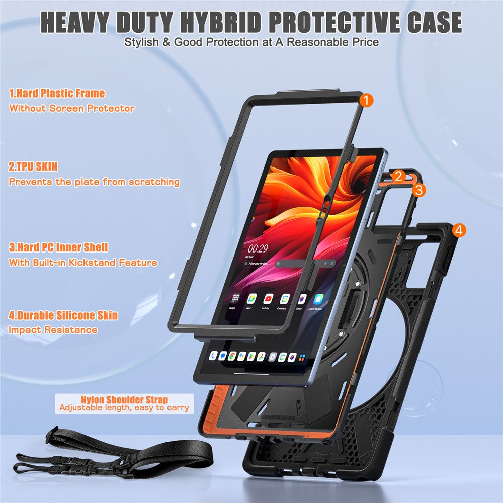 For Lenovo Tab K11 Plus / Zhaoyang K11 B352FU, TB230XC Kickstand Case TPU PC Silicone Tablet Cover with Shoulder Strap