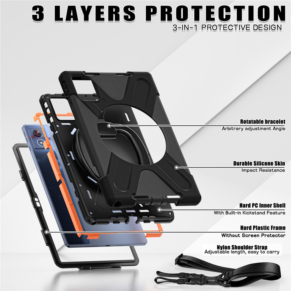 For Lenovo Tab K11 Plus / Zhaoyang K11 B352FU, TB230XC Case with Shoulder Strap TPU + PC + Silicone Kickstand Tablet Cover