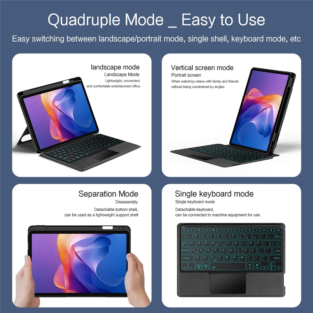 For Xiaomi Redmi Pad 2 11 Leather Case + Bluetooth-Compatible Keyboard with Backlight Trackpad
