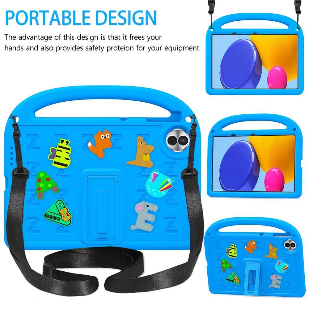For Honor Pad 10 Kickstand Case Cartoon Design Anti-Drop EVA+PC Tablet Cover with Strap for Kids